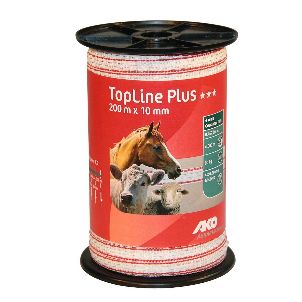 Ako Pasture Fence Tape TopLine Plus 0.30 TriCOND, white-red