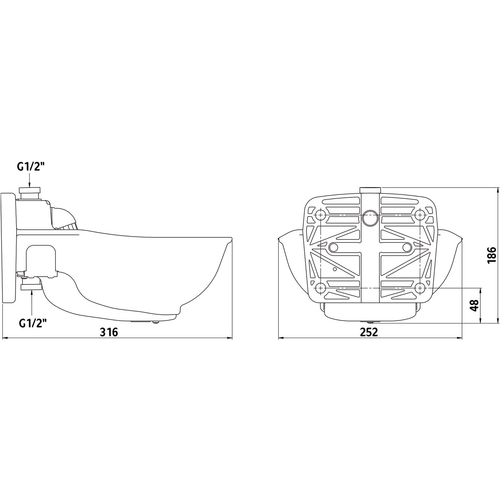 Heatable plastic water bowl HP20 with pipe valve 73 Watt 230 V