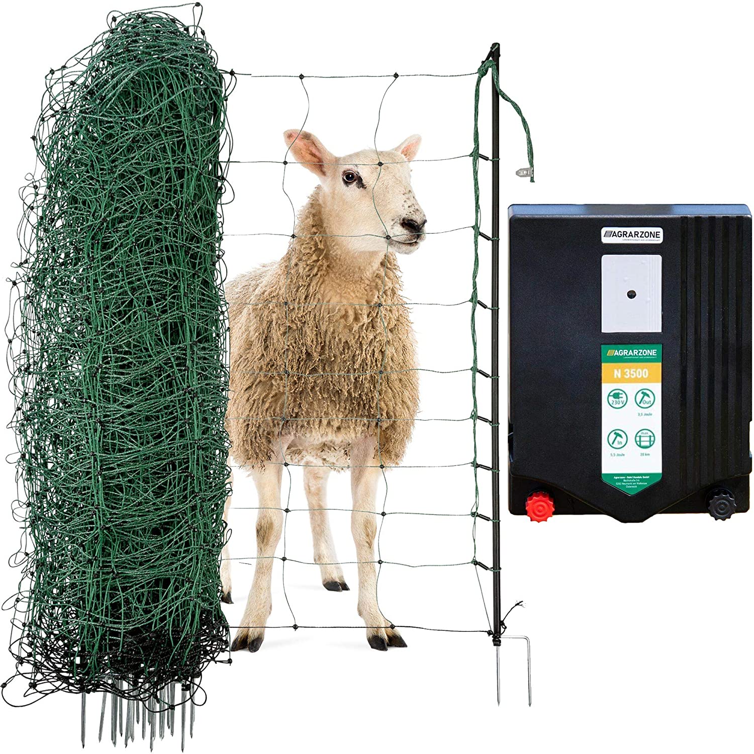 Agrarzone sheep fence set N3500 230V, 5,5J, net 50m x 90cm, green