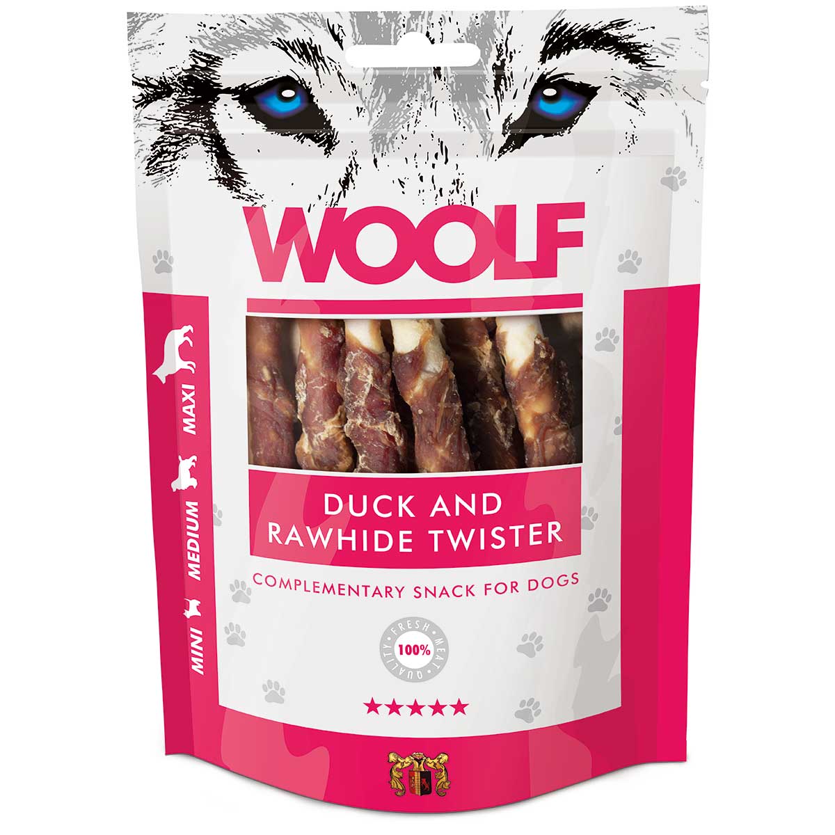 Woolf Dog treat duck and rawhide twister