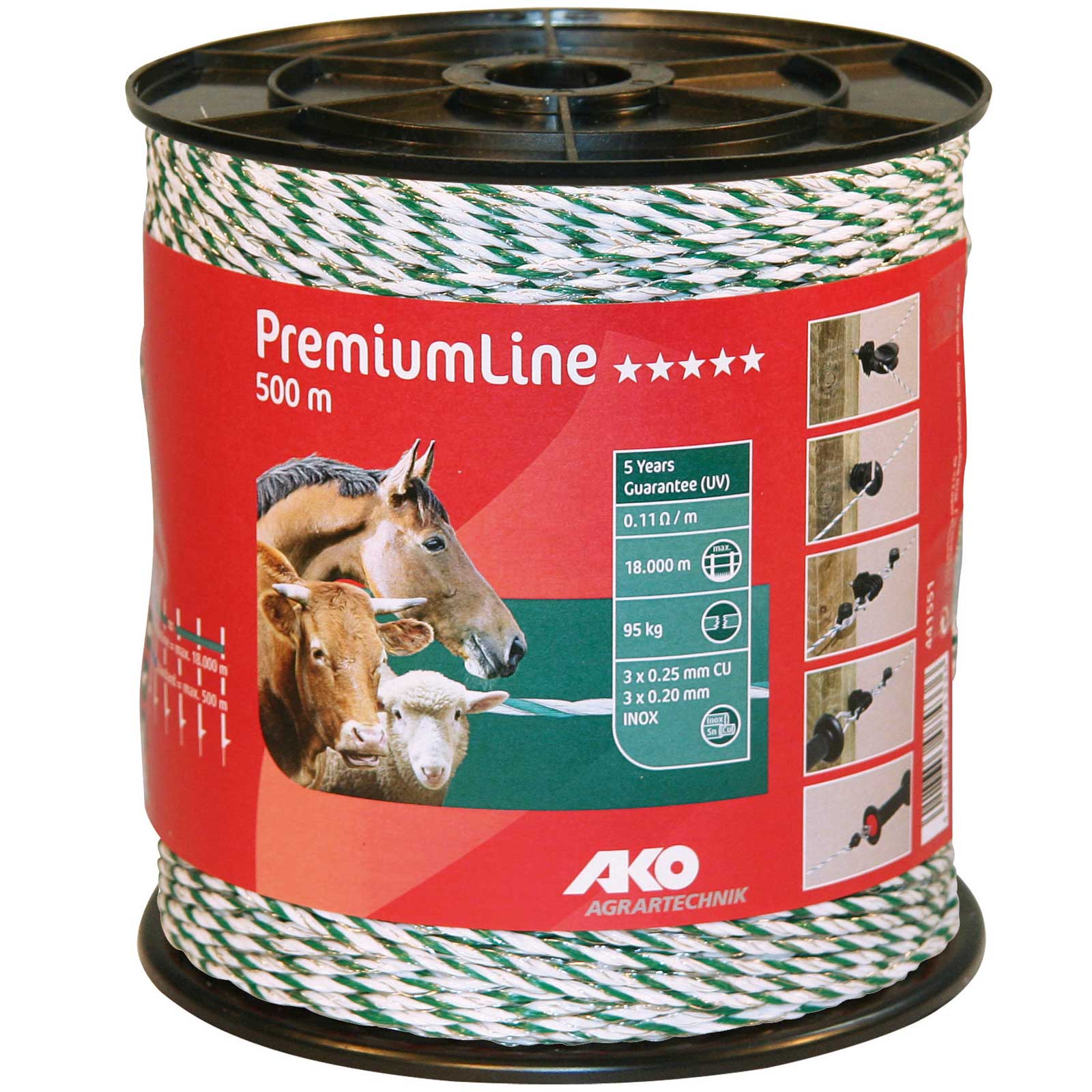 Ako Pasture Fence Polywire PremiumLine 0.20 Niro + 0.25 Copper, white-green