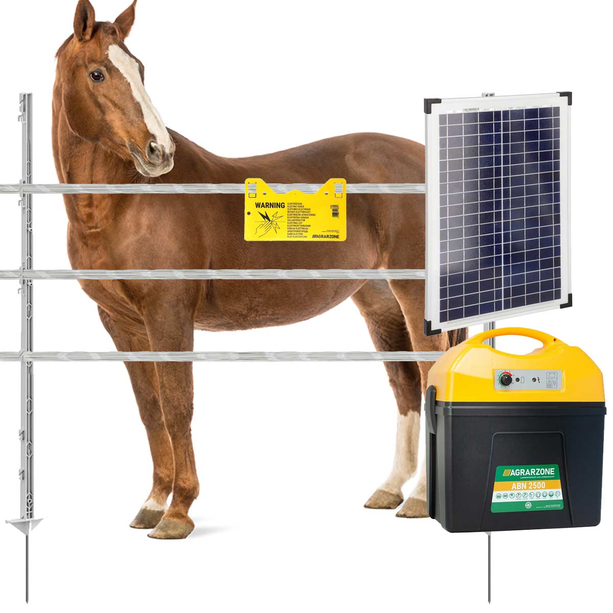 Horse fence set abn2500 solar, tape 1000m, 3 rows, 1 gate