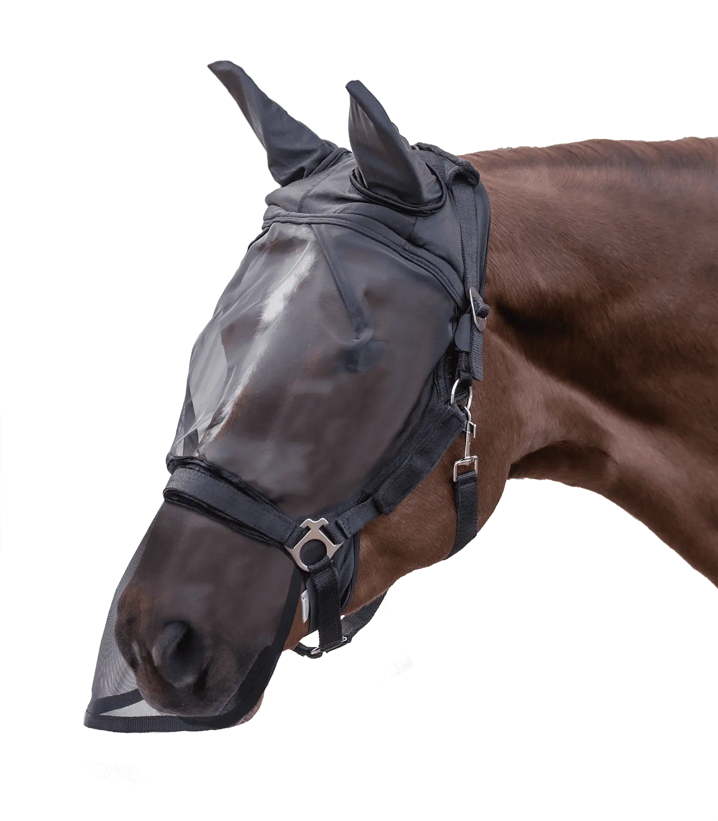PREMIUM Fly Mask, with ear and nose protection black Pony