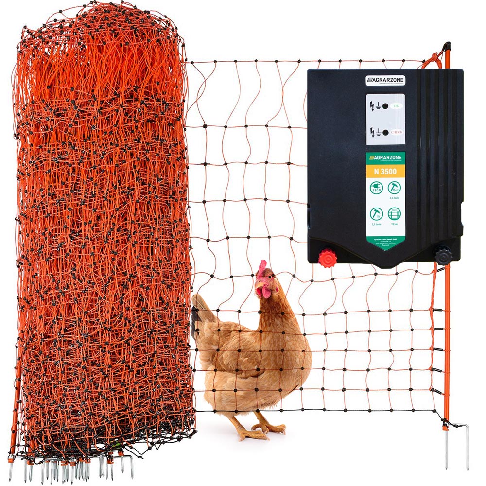 Agrarzone poultry fence set N3500 230V, 5.5J, net 50m x 112cm, orange