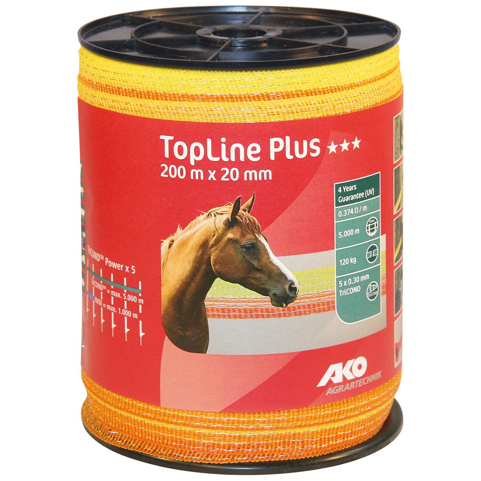 Ako Pasture Fence Tape TopLine Plus 200m, 0.30 TriCOND, yellow-orange
