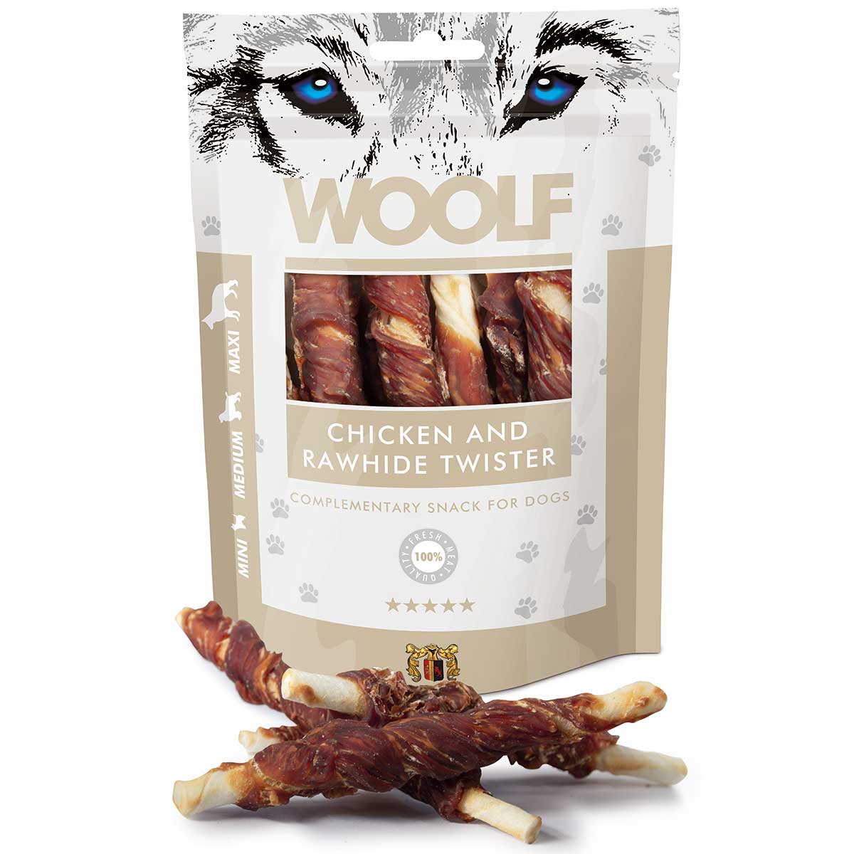 Woolf Dog treat chicken and rawhide twister