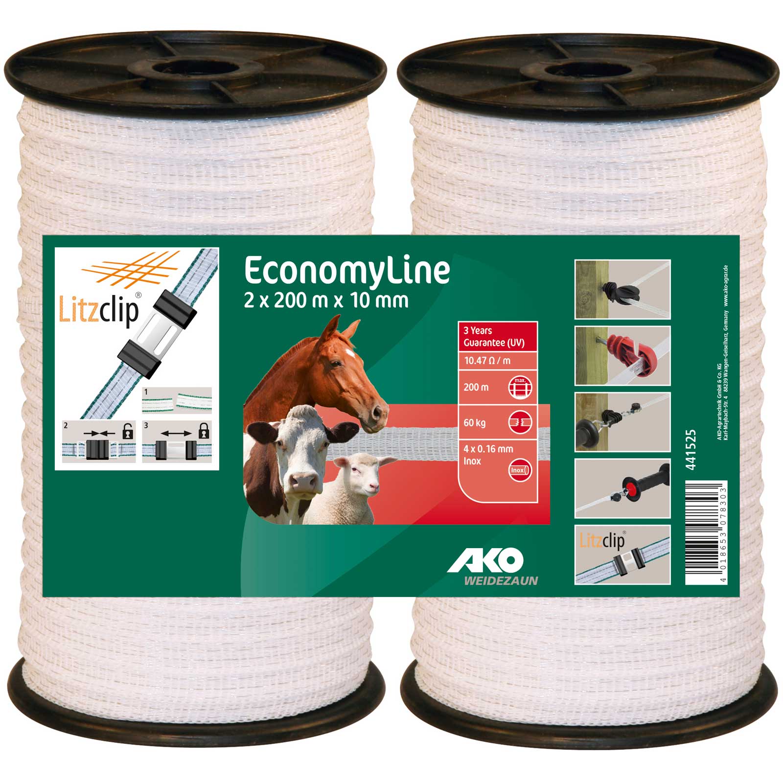 Ako Pasture Fence Tape EconomyLine 400m, 10mm, 4x0.16 Niro