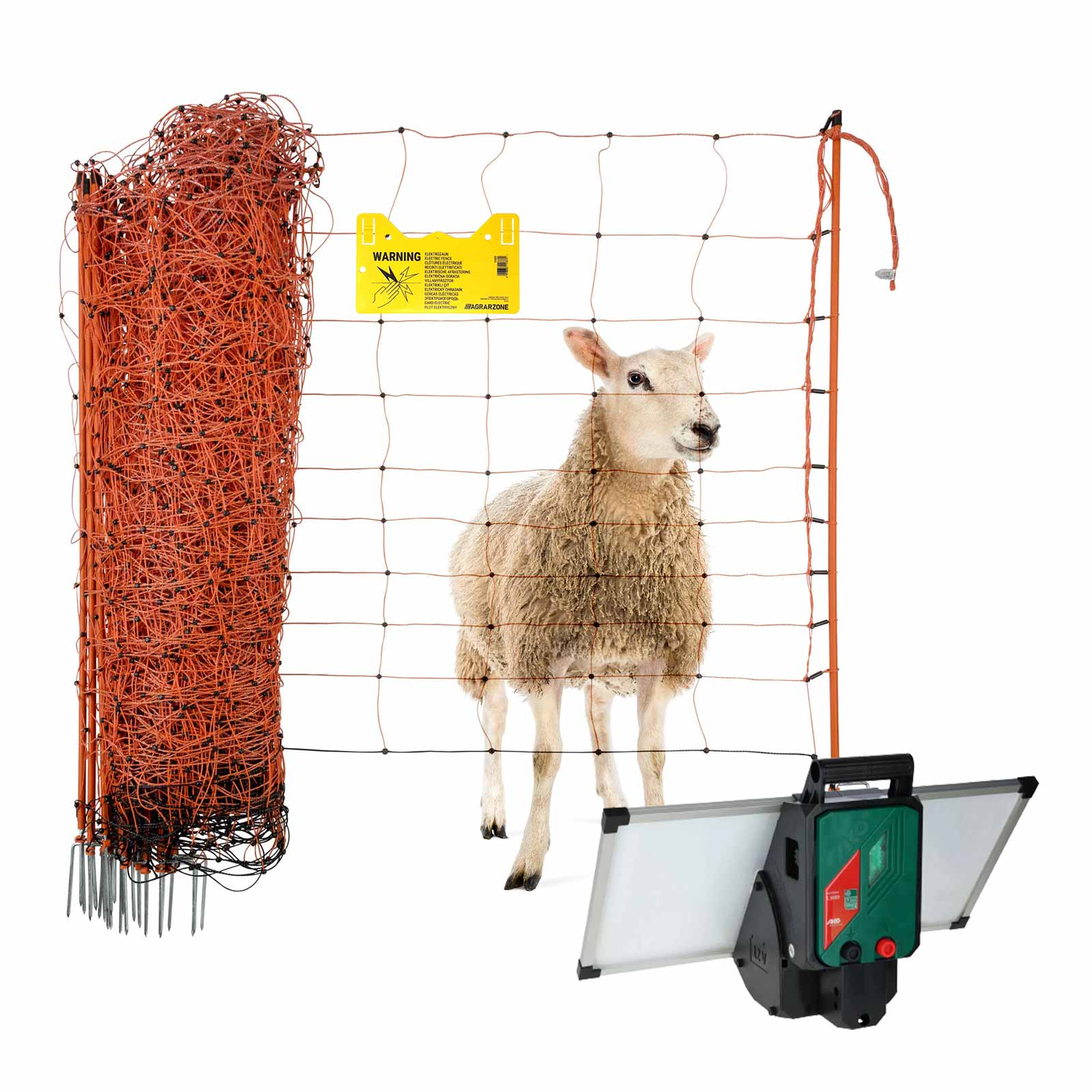 Agrarzone sheep fence set Sun Power S3000 SOLAR 12V, 4,2J, net 50m x 90cm, orange