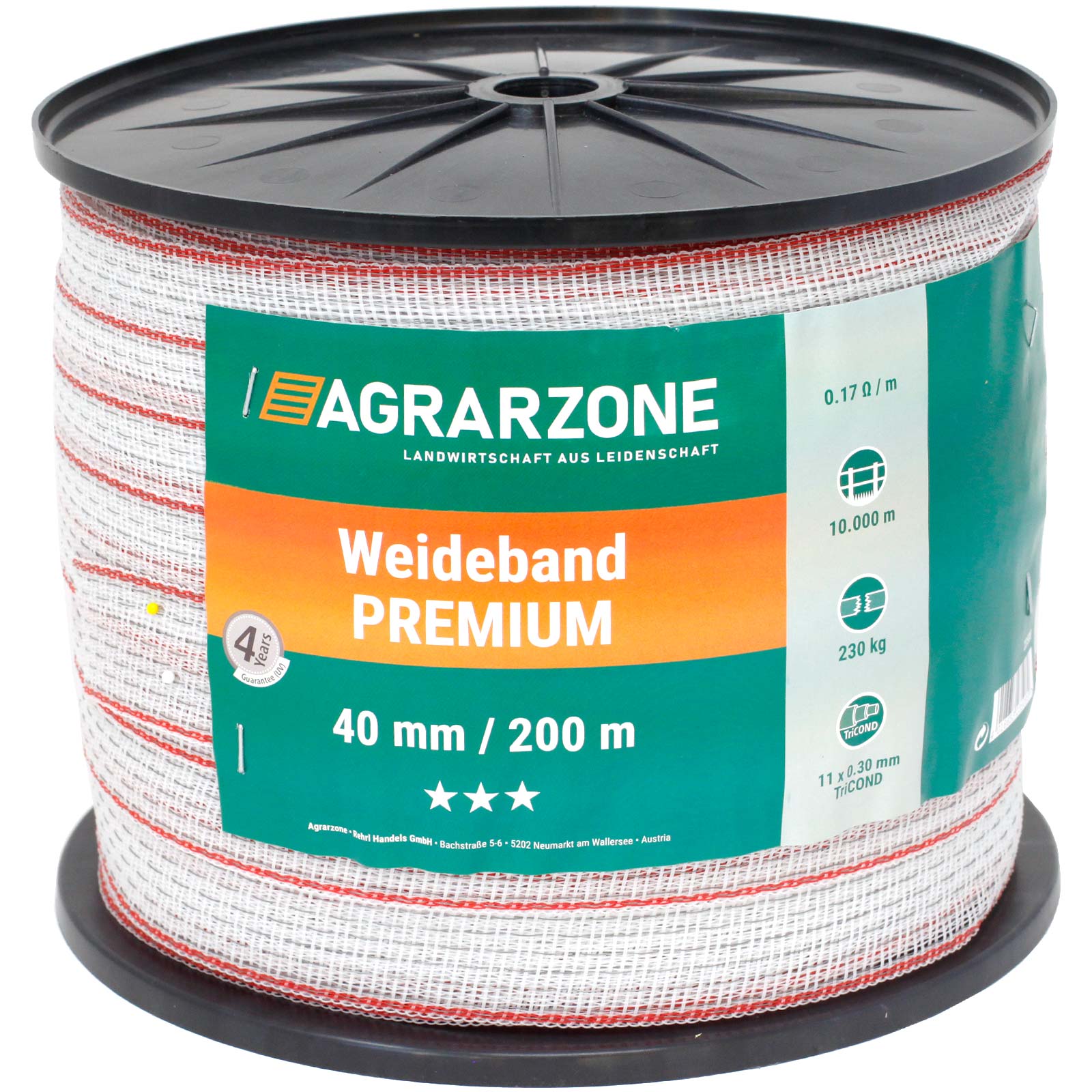 Agrarzone Pasture Fence Tape Premium 0.30 TriCOND, white-red 200 m x 40 mm