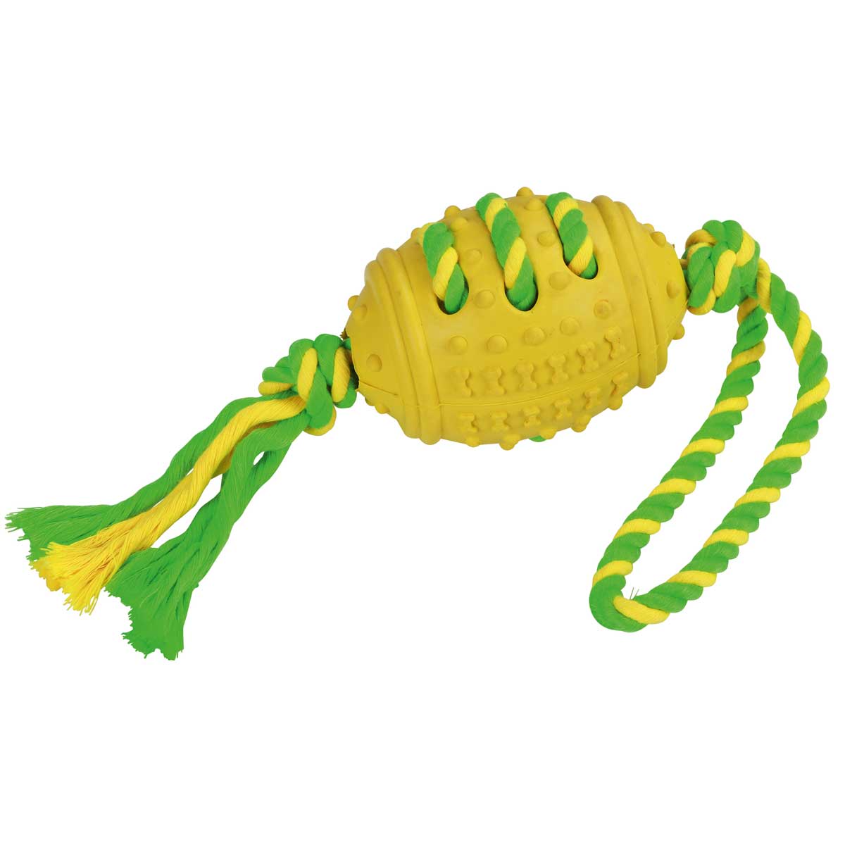 Football on a Rope 42 cm rubber/cotton green/yellow