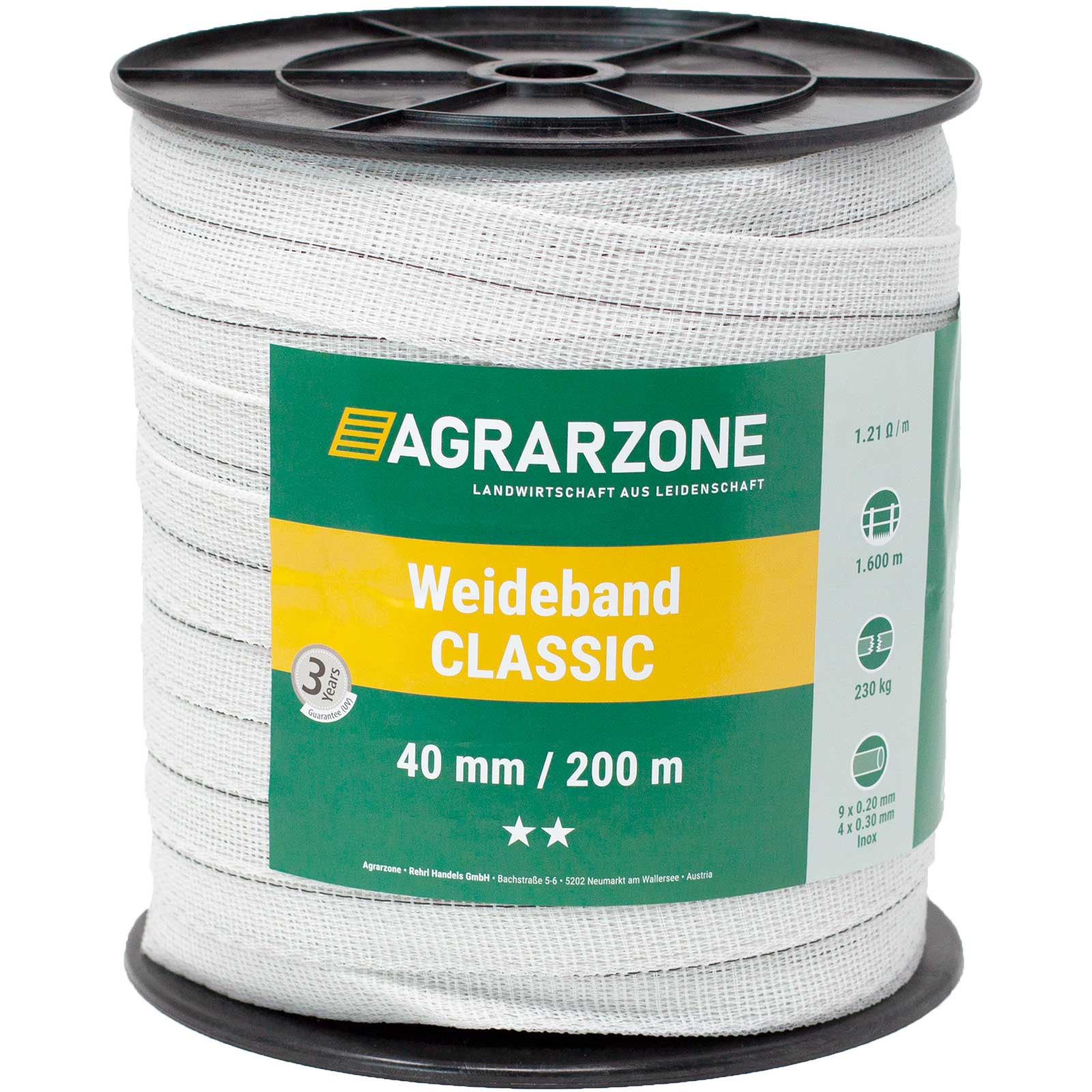 Agrarzone Pasture Fence Tape Classic 0.20 + 0.30 Niro, white 200 m x 40 mm