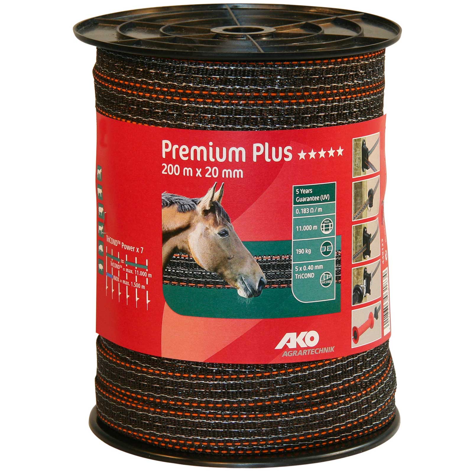 Ako Pasture Fence Tape Premium Plus 200m, 0.40 TriCOND, brown-orange