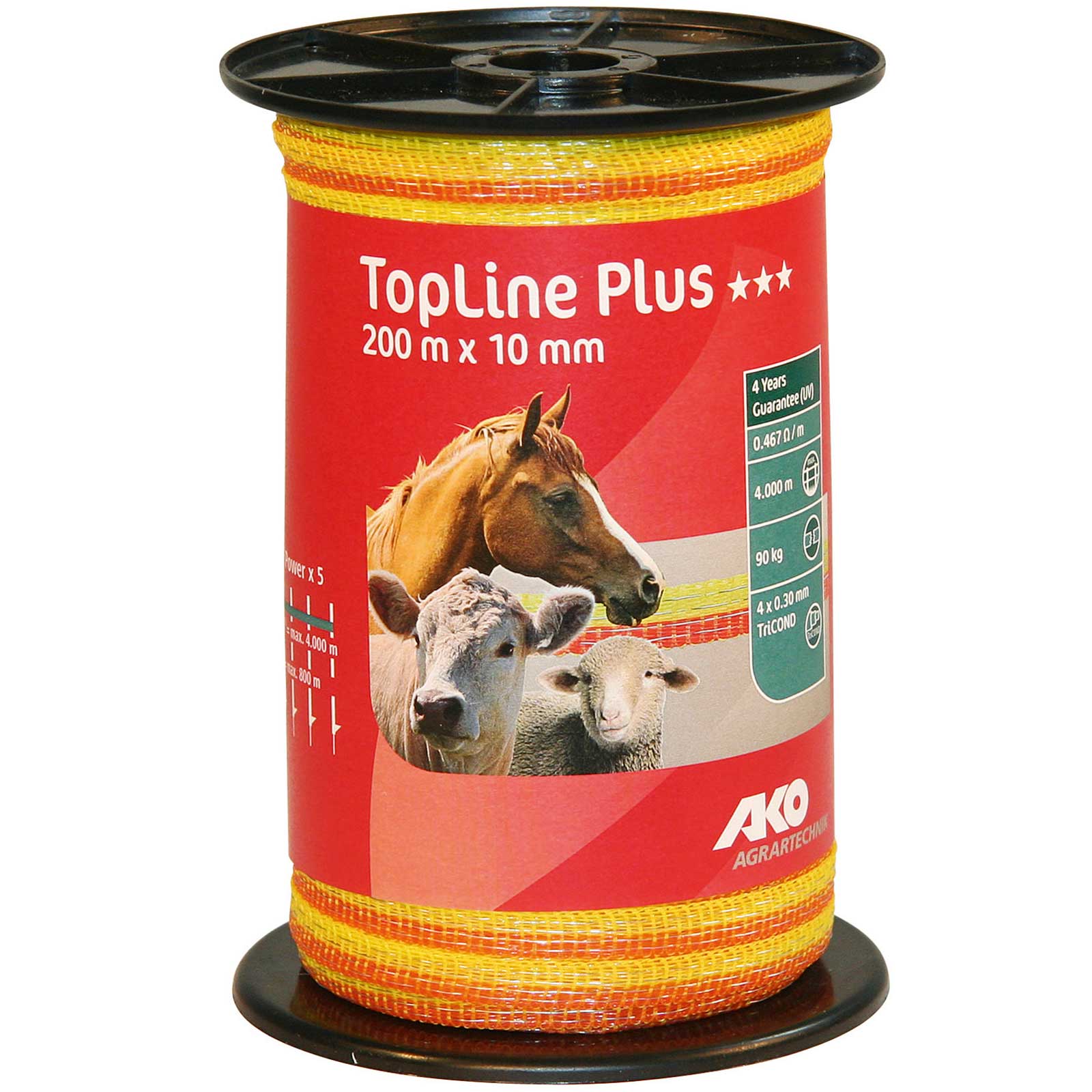 Ako Pasture Fence Tape TopLine Plus 200m, 0.30 TriCOND, yellow-orange 200 m x 10 mm