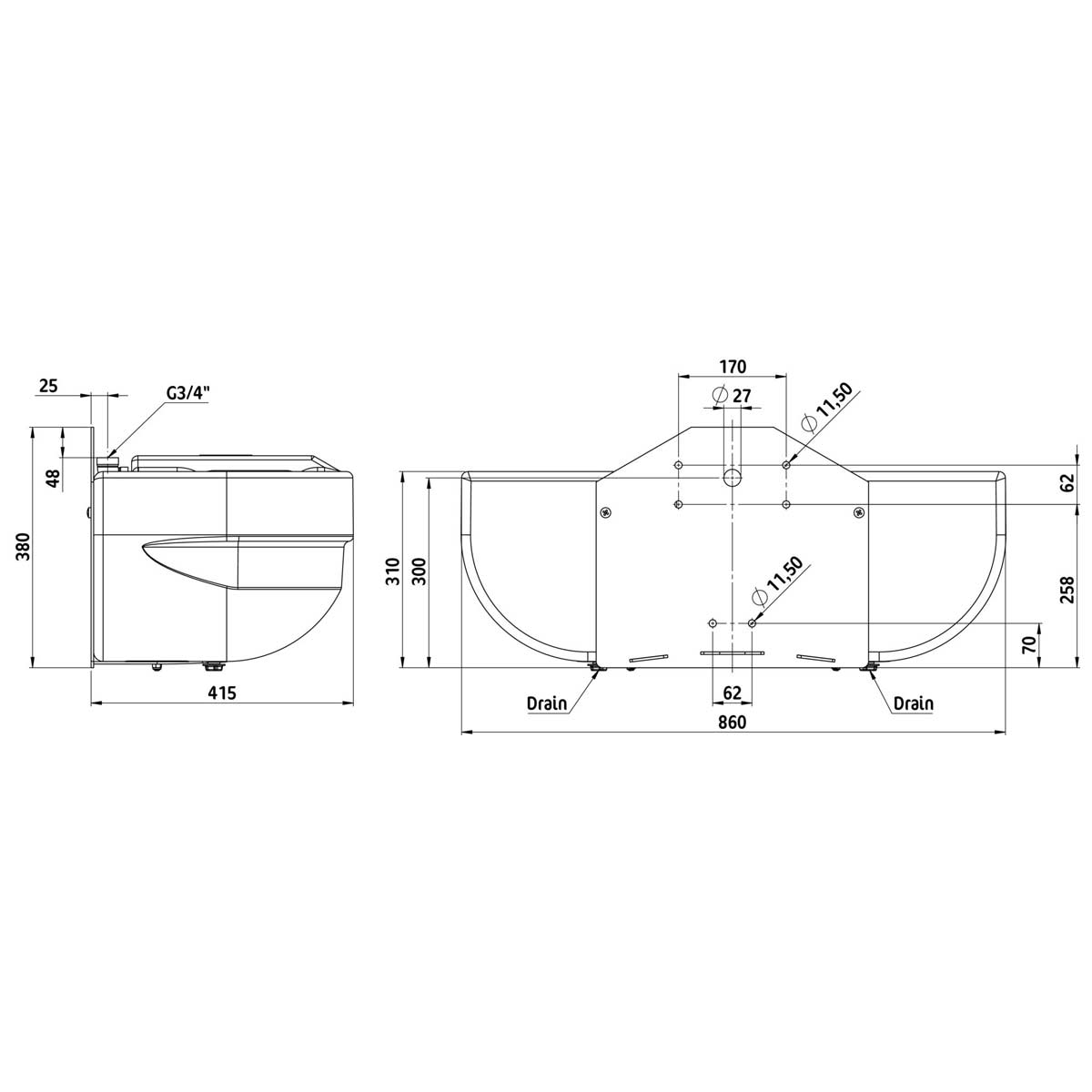 Double Float Drinking Bowl S60 For Wall and Tube Mounting