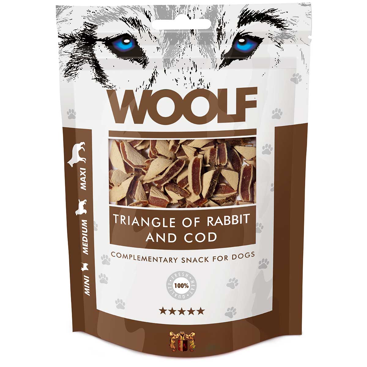 Woolf Dog treat rabbit and cod triangle