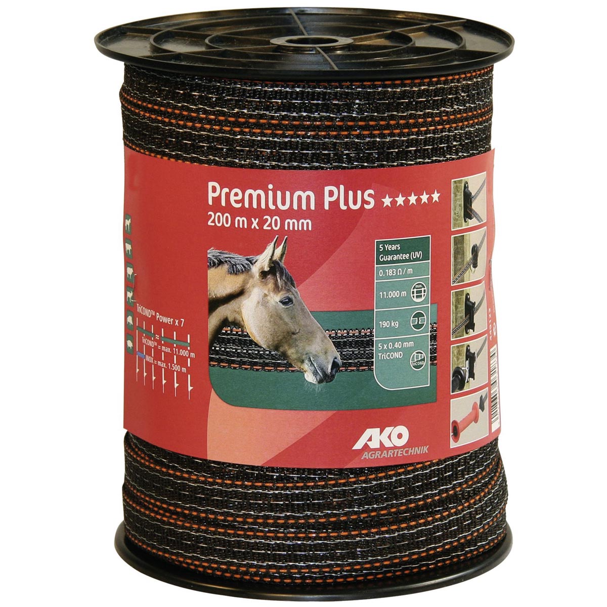 Ako Pasture Fence Tape Premium Plus 200m, 0.40 TriCOND, brown-orange 200 m x 20 mm