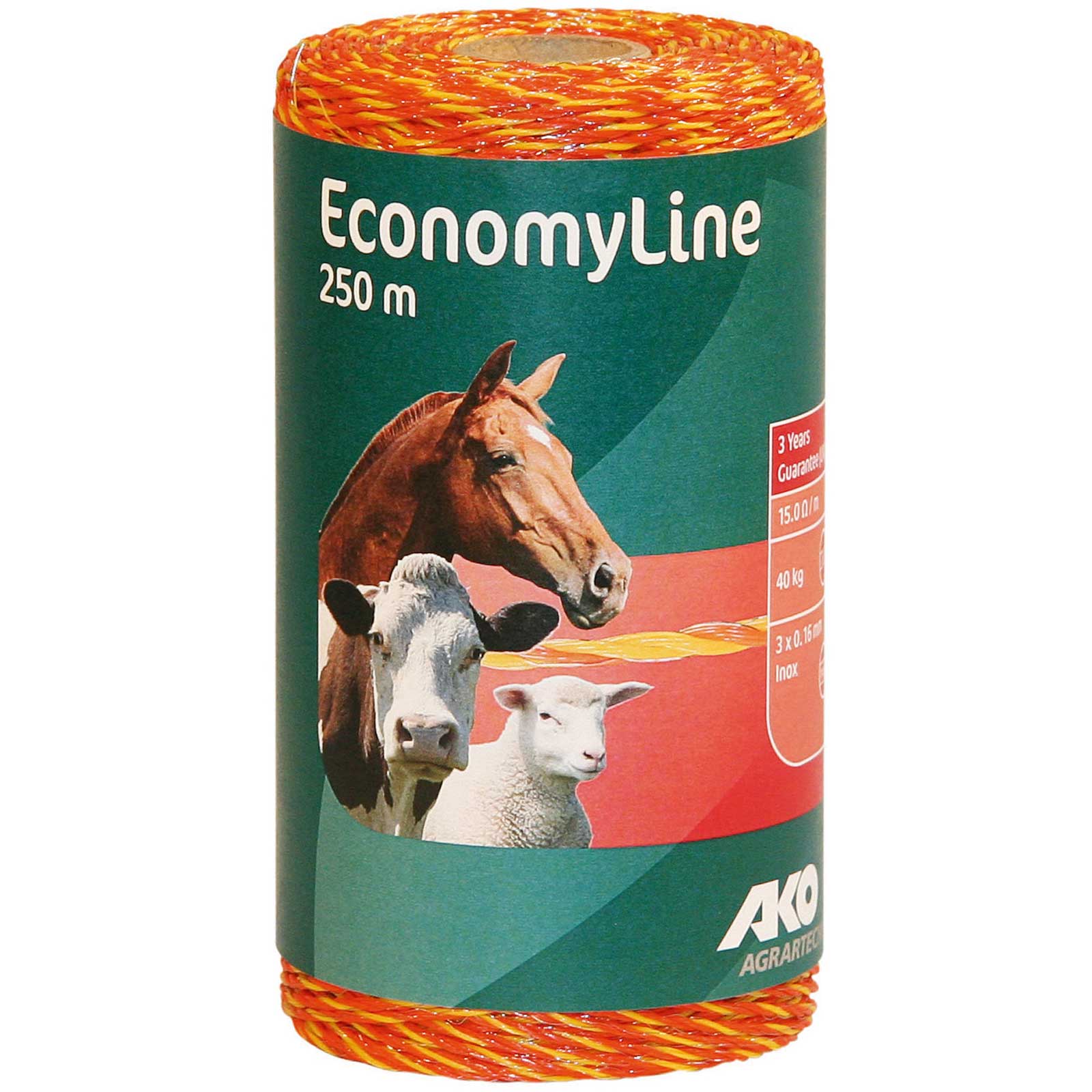 Ako Pasture Fence Polywire EconomyLine 250m, 3x0.16 Niro, yellow-orange