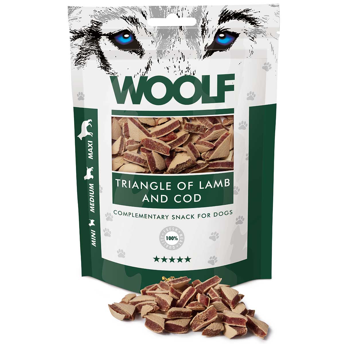 Woolf Dog treat lamb and cod triangles