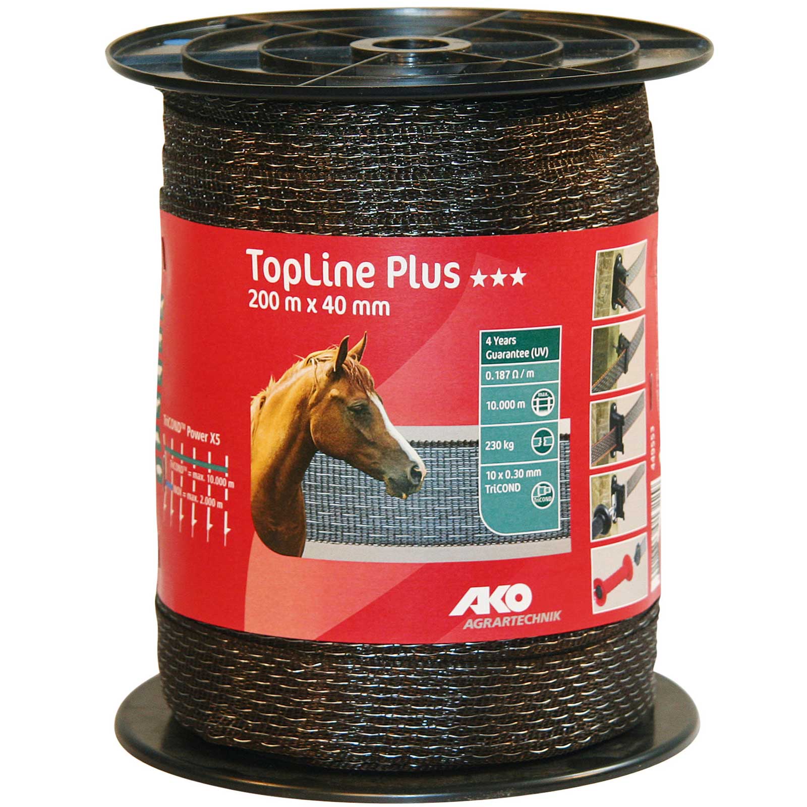 Ako Pasture Fence Tape TopLine Plus 200m, 40mm, 10x0.30 TriCOND, brown