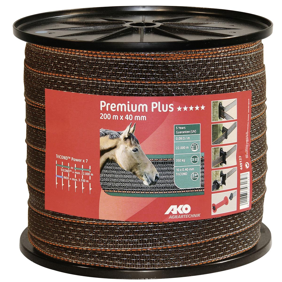 Ako Pasture Fence Tape Premium Plus 200m, 0.40 TriCOND, brown-orange 200 m x 40 mm