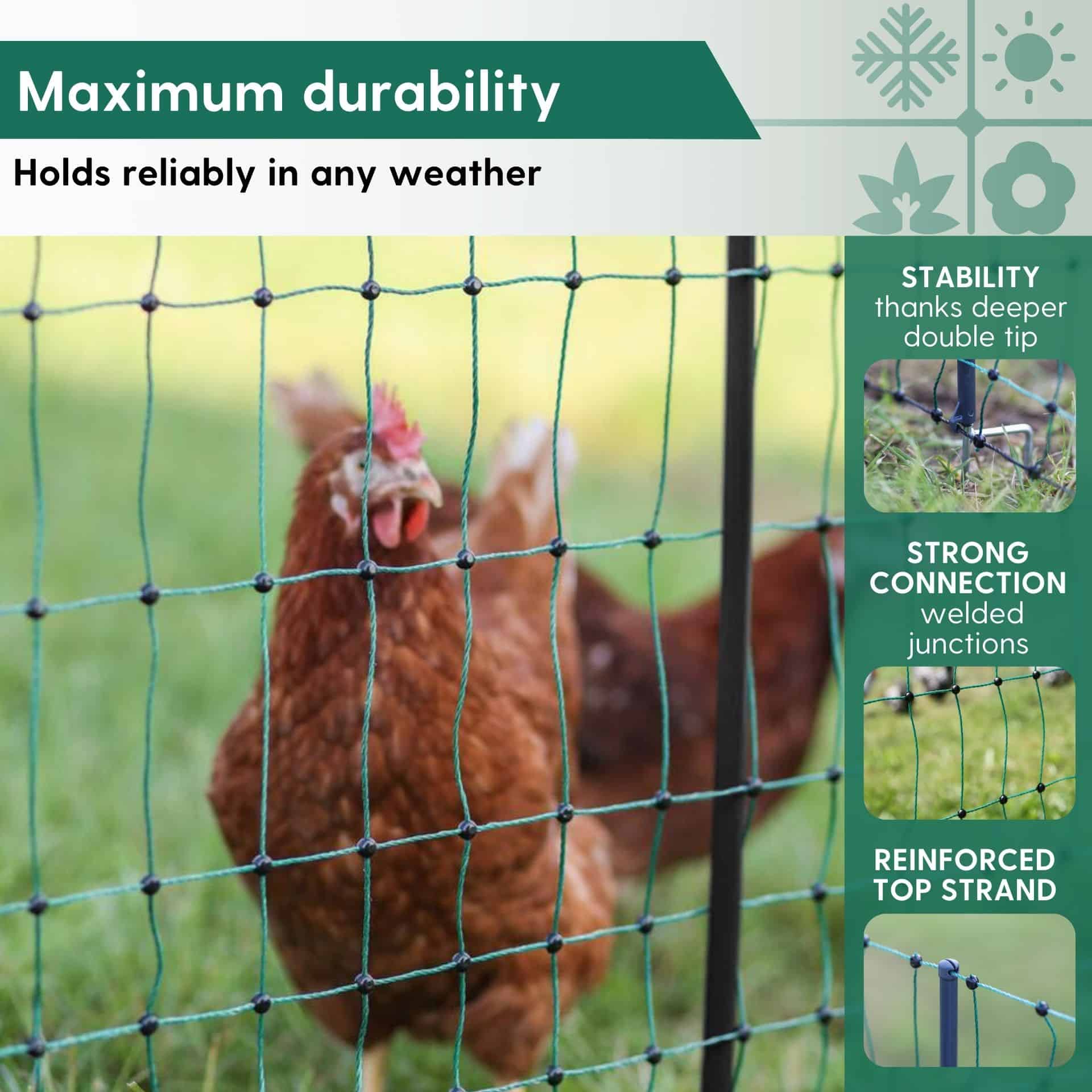 Agrarzone Poultry Netting Classic non electric, double tip, green 50 m x 106 cm