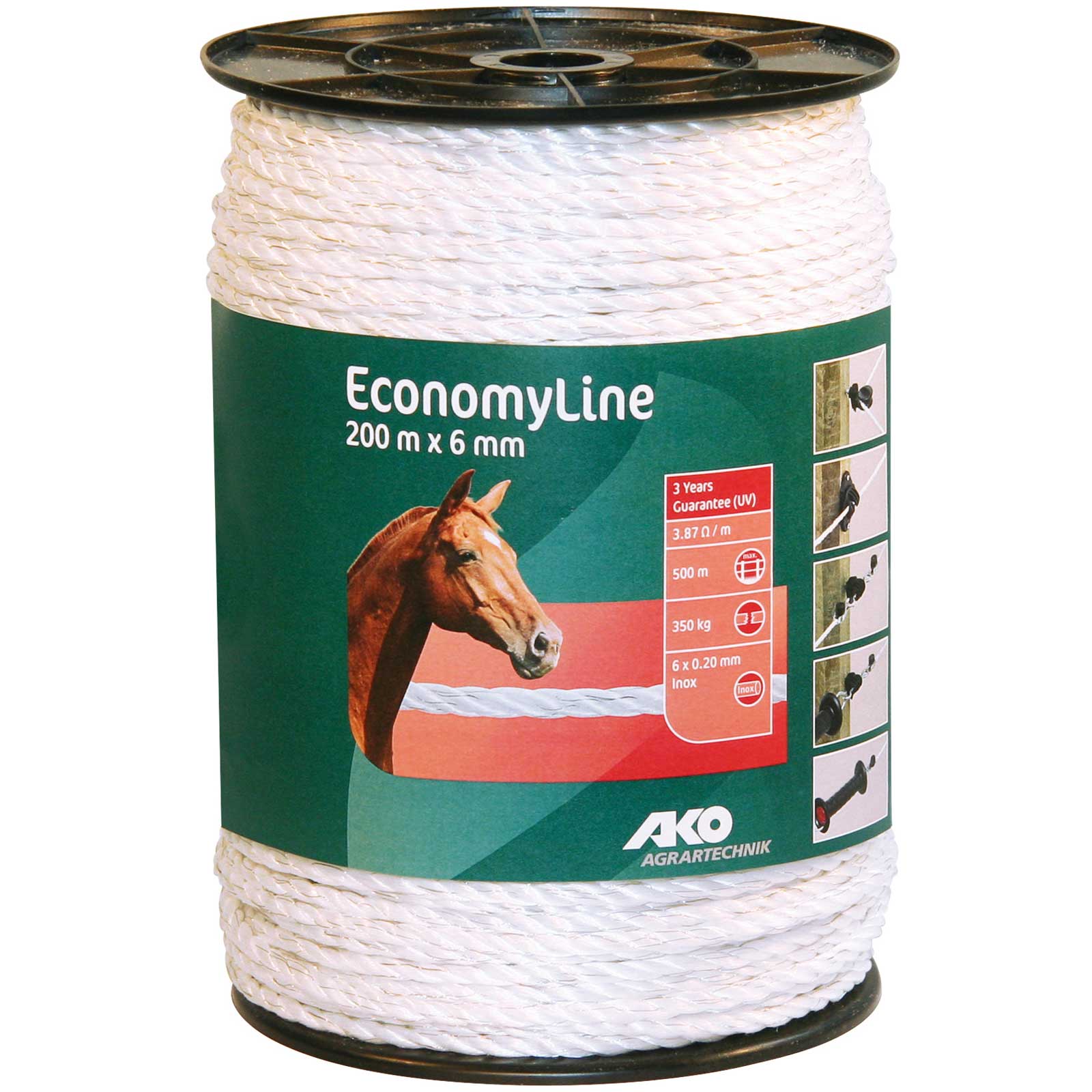 Ako Pasture Fence Rope EconomyLine 200m, Ø 6mm, 6x0.20 Niro, white