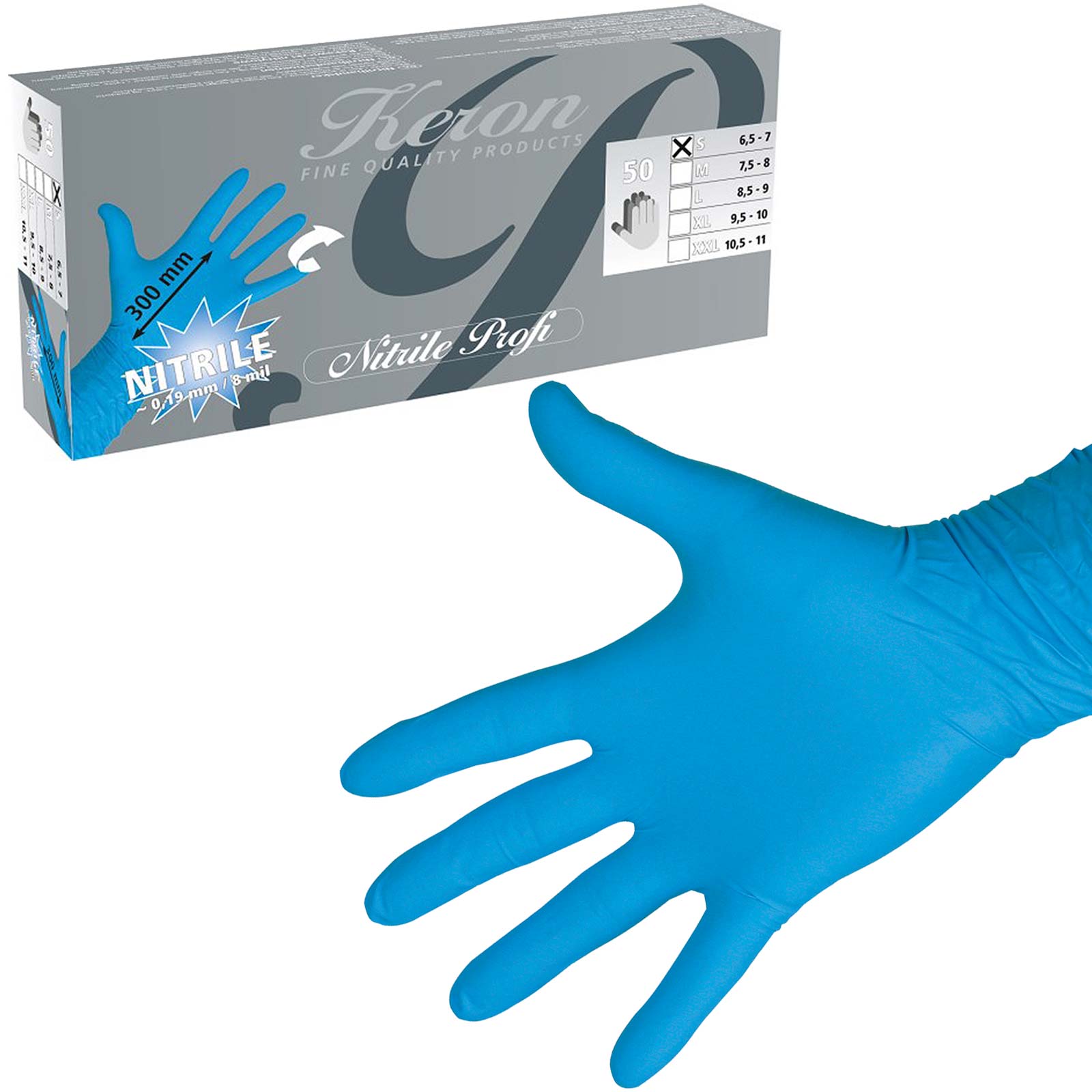 50x Keron Nitrile Disposable Gloves Profi