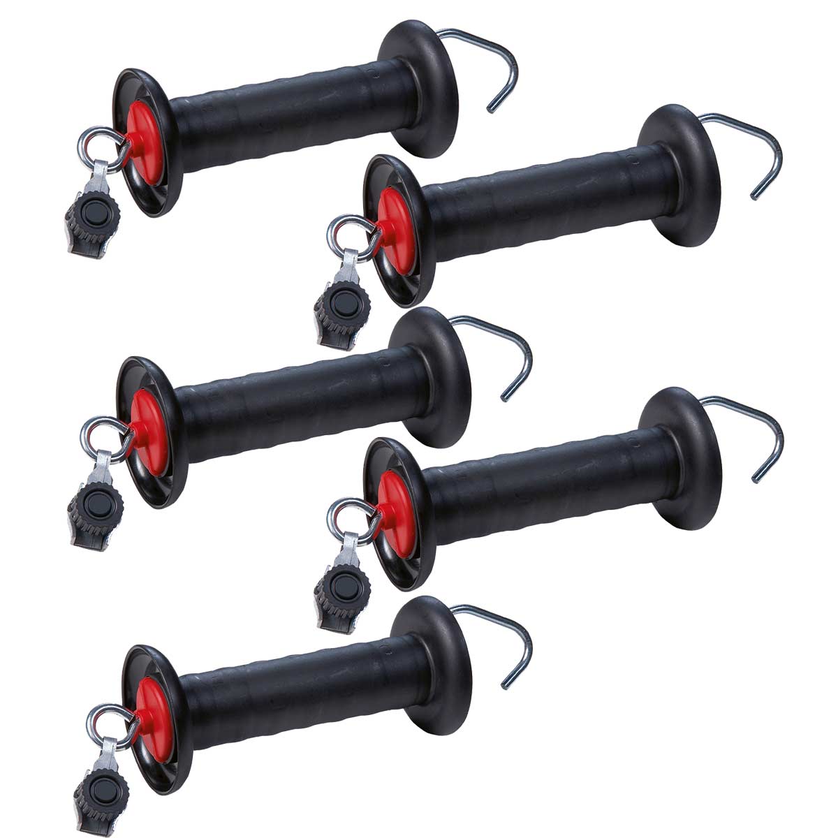 5 x Agrarzone Gate handle black, with hookand rope/wire connector