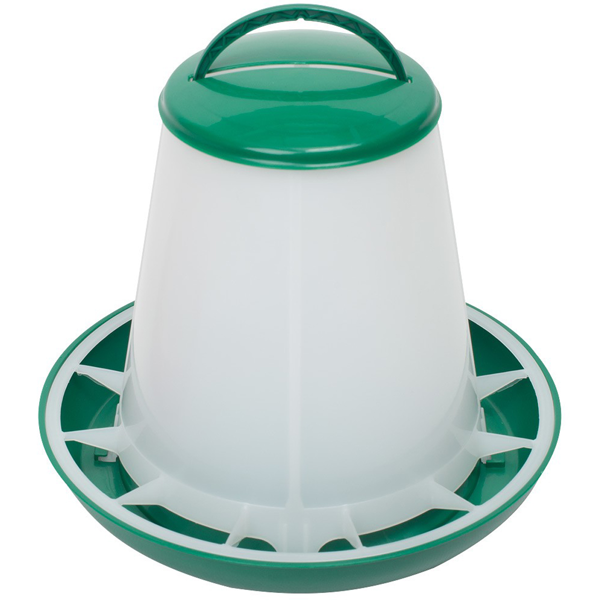 Poultry feeder with green lid