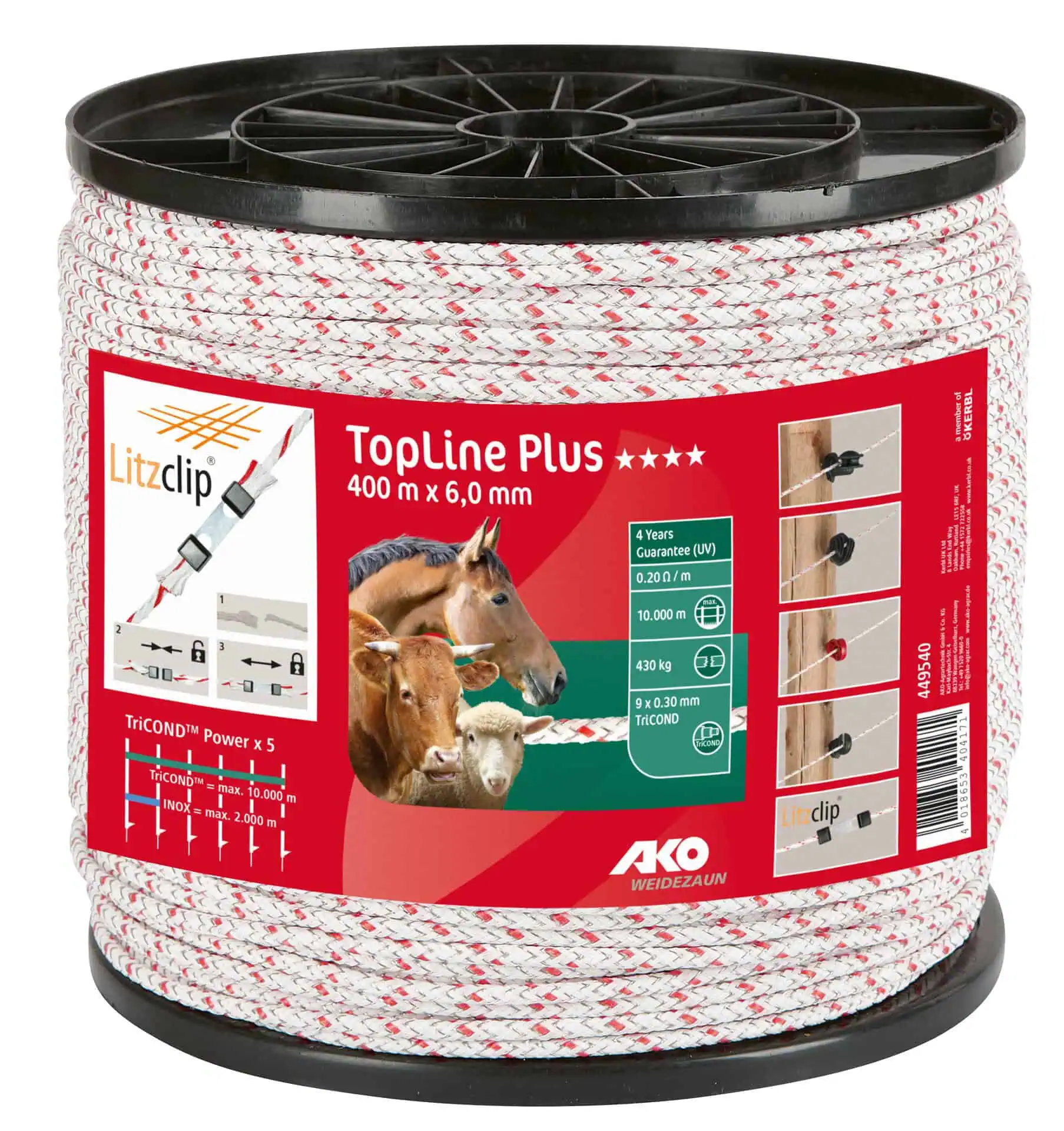 AKO TopLine Plus 400m, Ø 5.5mm TriCOND, white-red 