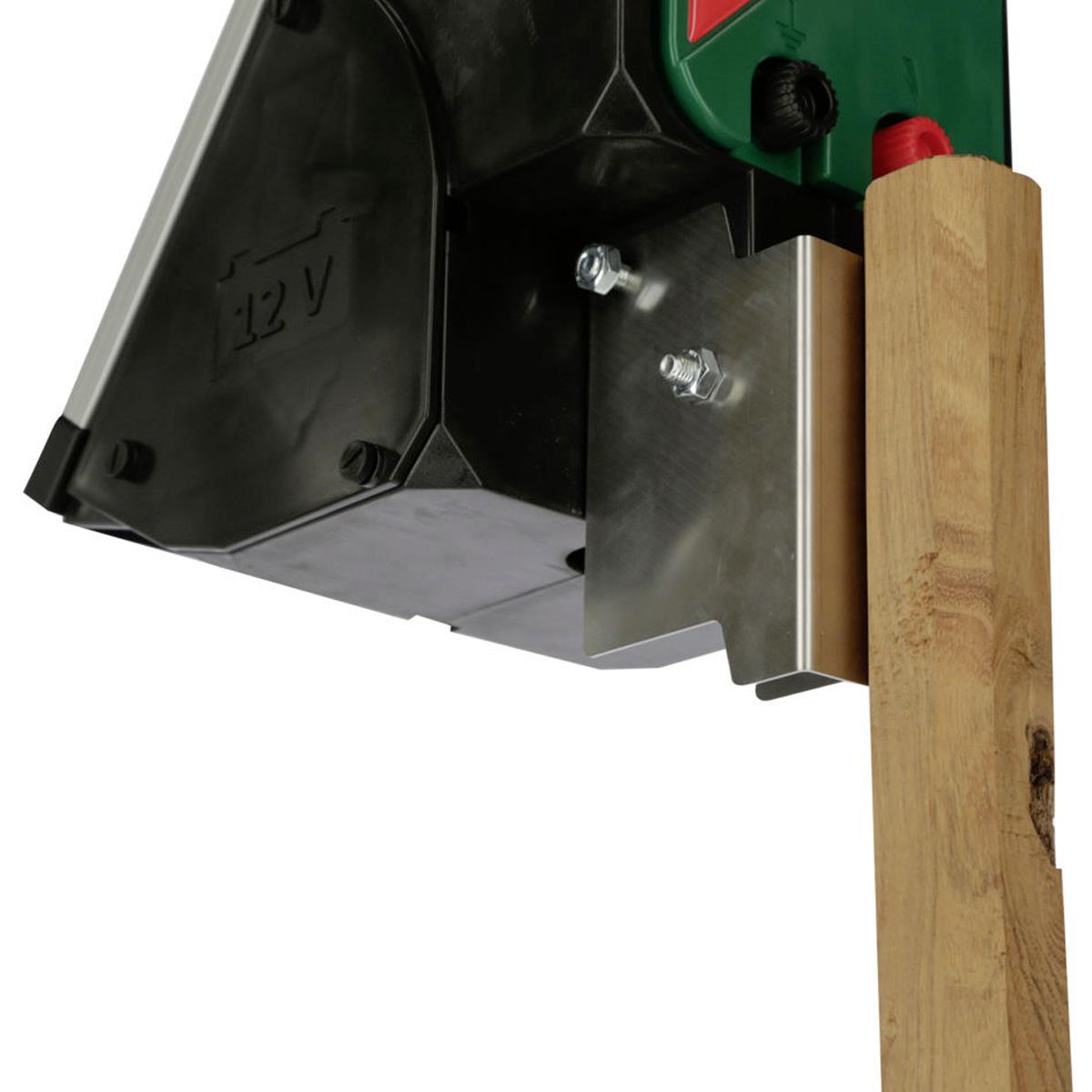 Wooden post holder for Sun Power energisers