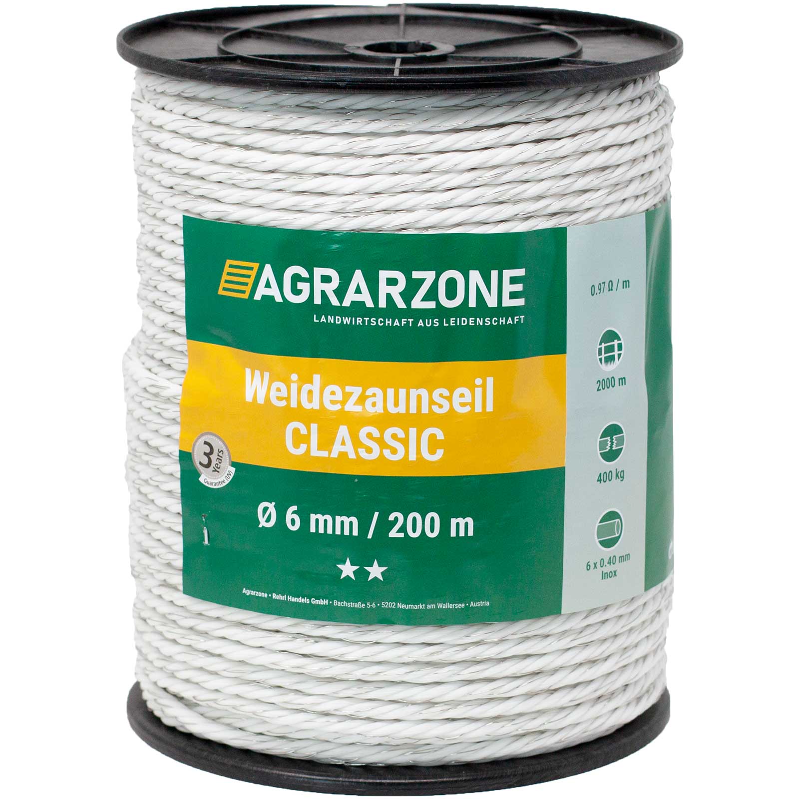 Agrarzone Pasture Fence Rope Classic, Ø 6mm, 6x0.40 Niro, white 200 m x 6 mm