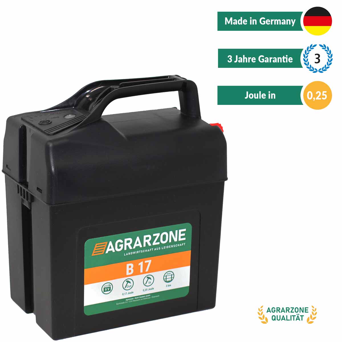 Agrarzone B17 electric fence energiser 9V, 0,25 joule