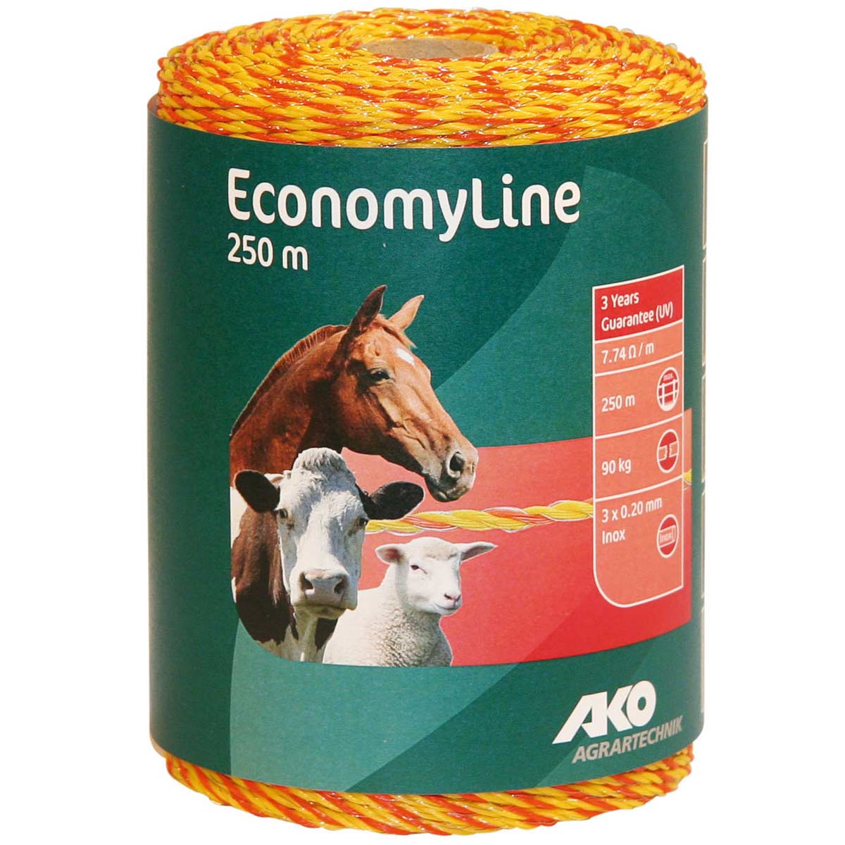 Ako Pasture Fence Polywire EconomyLine 250m, 3x0.20 Niro, yellow-orange