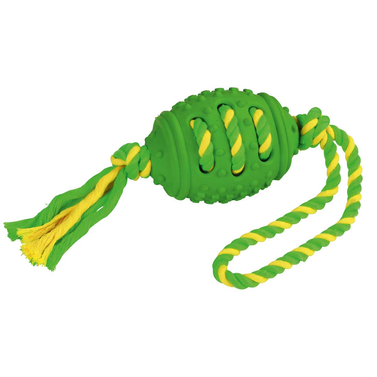 Football on a Rope 42 cm rubber/cotton green/yellow