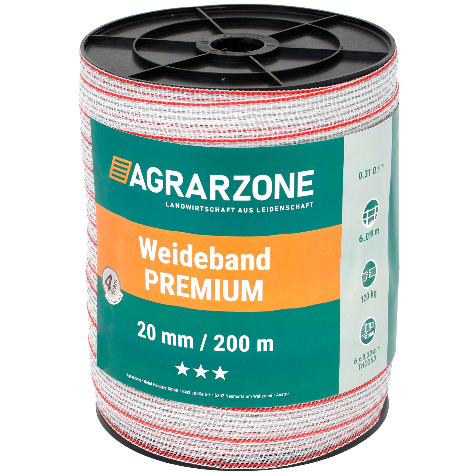 Agrarzone Pasture Fence Tape Premium 0.30 TriCOND, white-red 200 m x 20 mm