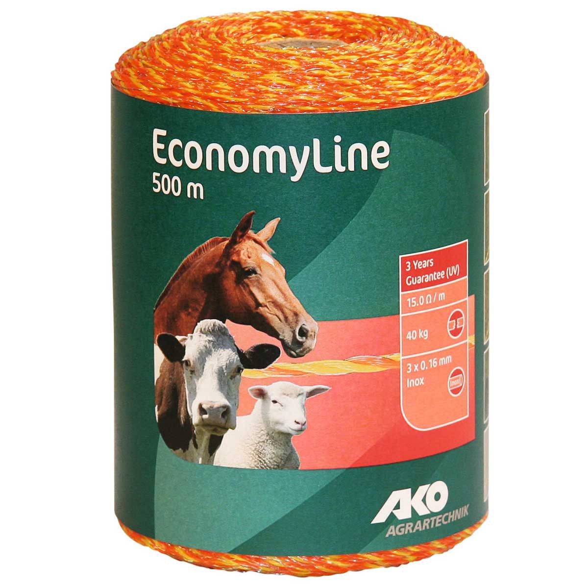 Ako Pasture Fence Polywire EconomyLine 3x0.16 Niro, yellow-orange